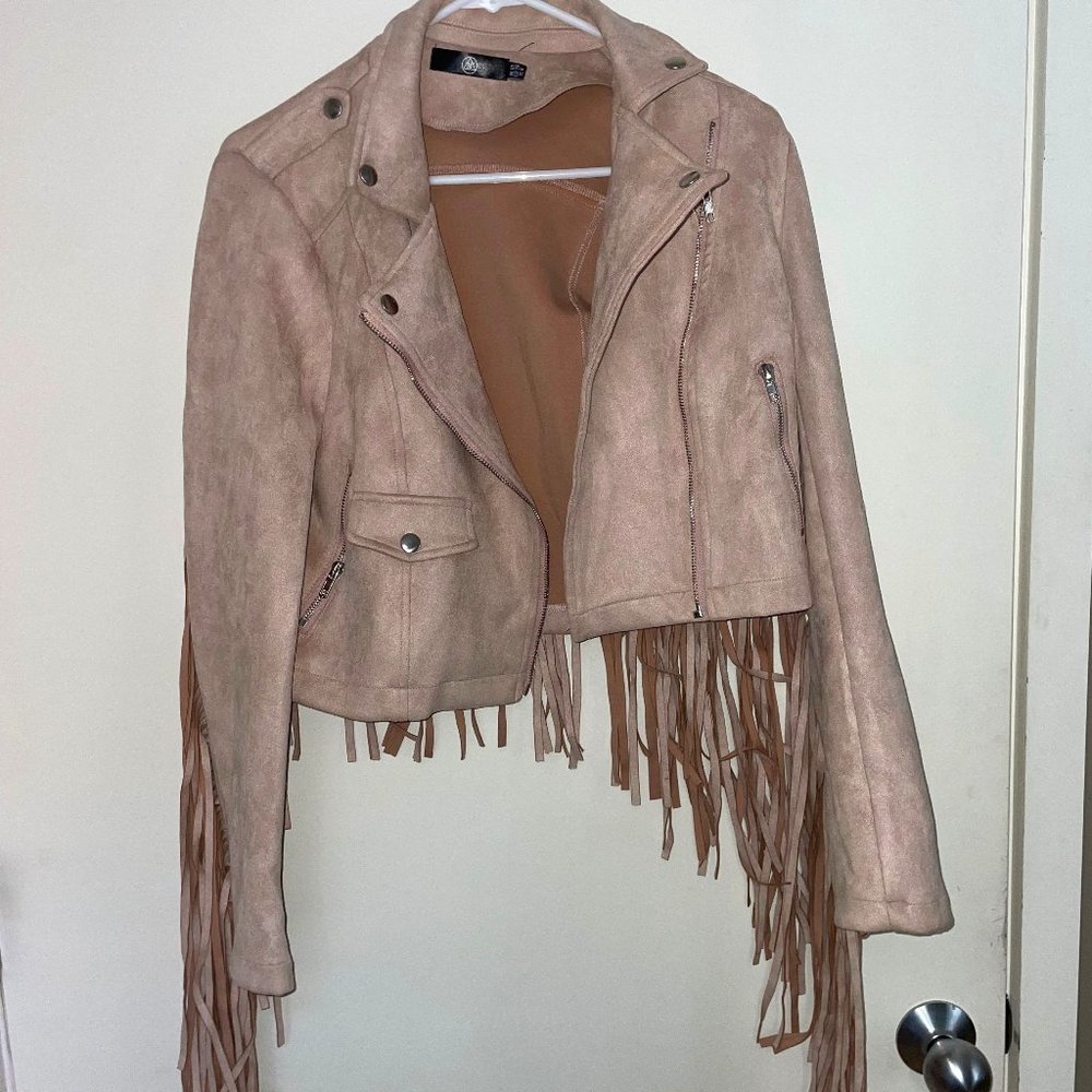 Missguided mauve fringe jacket